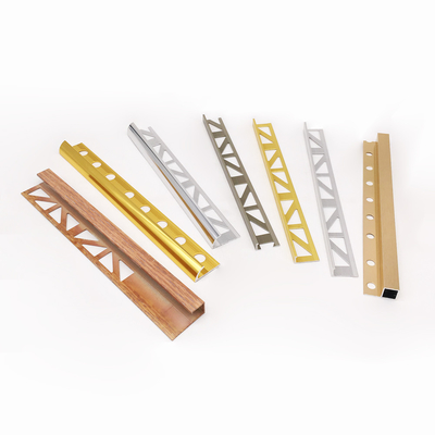 12mm Aluminum Tile Edge Trim , Anodized Square Ceramic Gold Metal Tile Trim