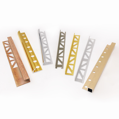 12mm Aluminum Tile Edge Trim , Anodized Square Ceramic Gold Metal Tile Trim