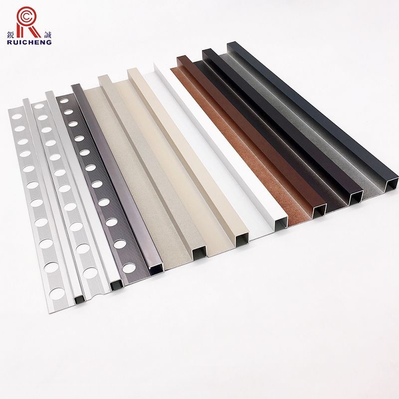 2mm Aluminum Tile Edge Trim , Anodized Square Ceramic Gold Metal Tile Trim